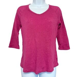 Coldwater Creek Linen Top Womens S Raspberry Pink 3/4 Sleeve Classic Spring